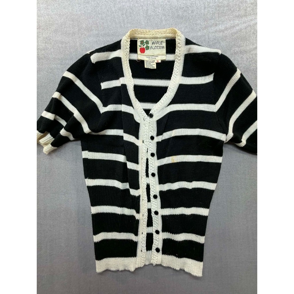 Vintage Apple Blossom Sweater Striped Black White Size Small